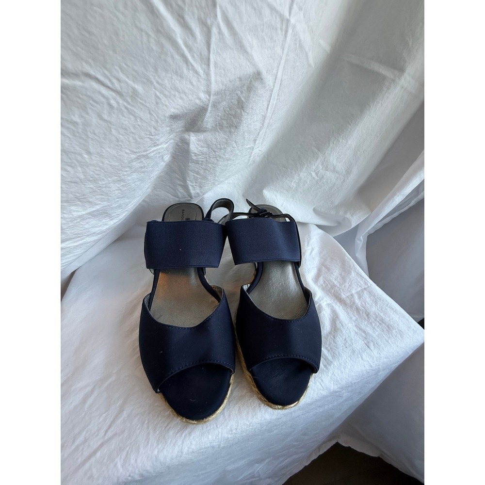 Bandolino BDHIM Navy Blue Espadrille Wedge Sandals Womens Size 9M Slingback Peep